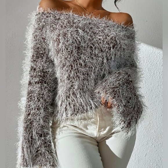Off The Shoulder Fluffy Sweater - Picture 3 of 4
